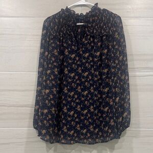 Pleione Dark Blue Floral Blouse